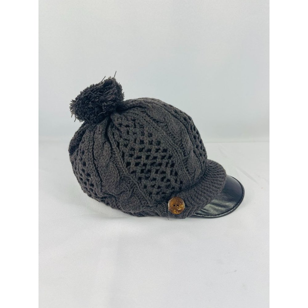Brand New Women's Brown Pom Pom Knit Hat